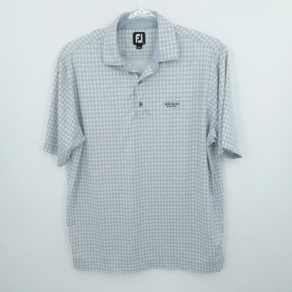 FootJoy Polo‎ Mens L Gray Geometric Whisper Rock Golf Performance Stretch Casual